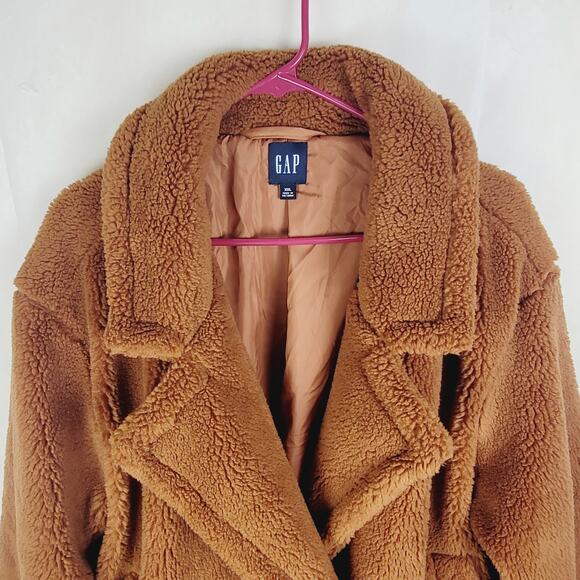 Gap brown sherpa double breasted teddy coat Size XXL Retro Cozycore Cabin - Picture 4 of 9